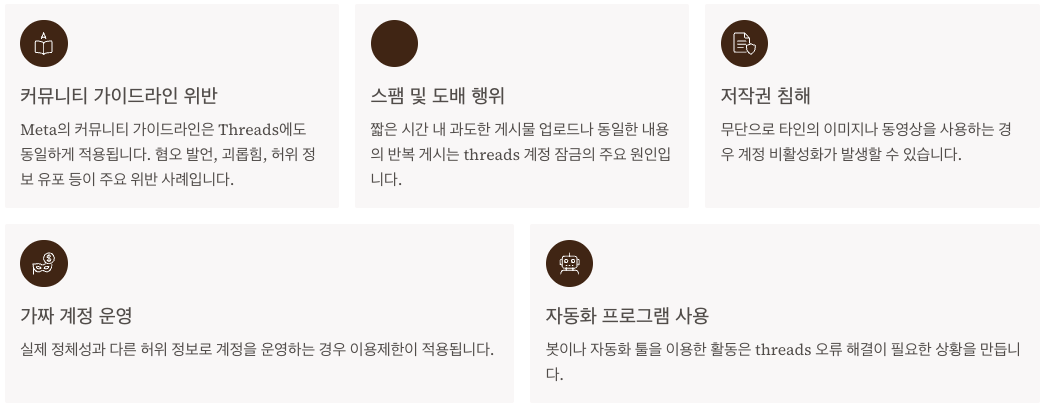 Threads 계정 정지 발생 원인 분석 정리 이미지