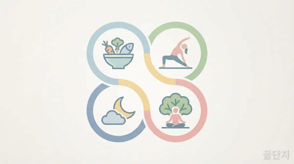 2026년 한국 웰니스 트렌드의 핵심인 저속노화를 보여주는 깔끔한 그래픽