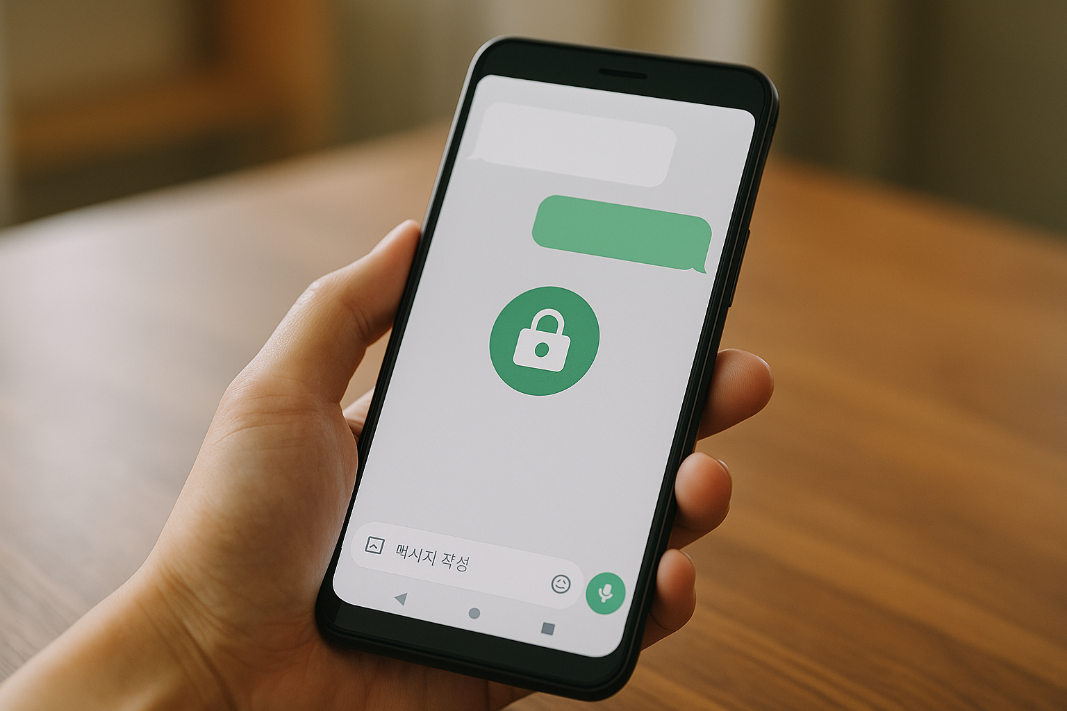 RCS 자물쇠 아이콘이 보이는 안전한 문자 대화창