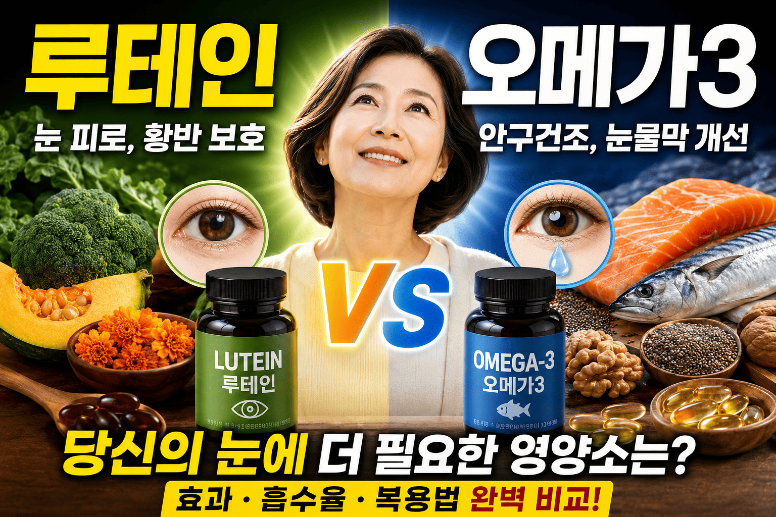 루테인 vs 오메가3 (눈영양제, 흡수율, 효과비교