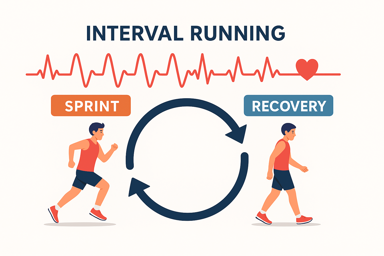 빠른 러닝과 회복 구간이 반복되는 인터벌 러닝 구조를 심박수 그래프로 표현한 이미지