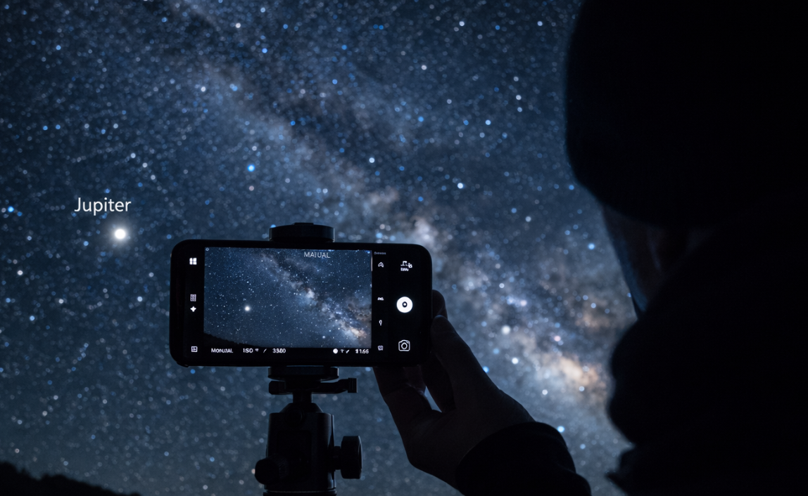 스마트폰으로 촬영한 목성과 토성 행성 사진