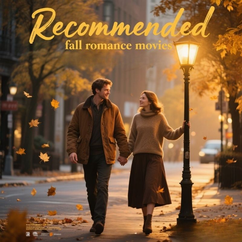 가을 로맨스 영화 추천: 어바웃 타임, 노트북, 먹고 기도하고 사랑하라. 가을 거리에서 손을 잡고 걷는 커플의 따뜻한 장면