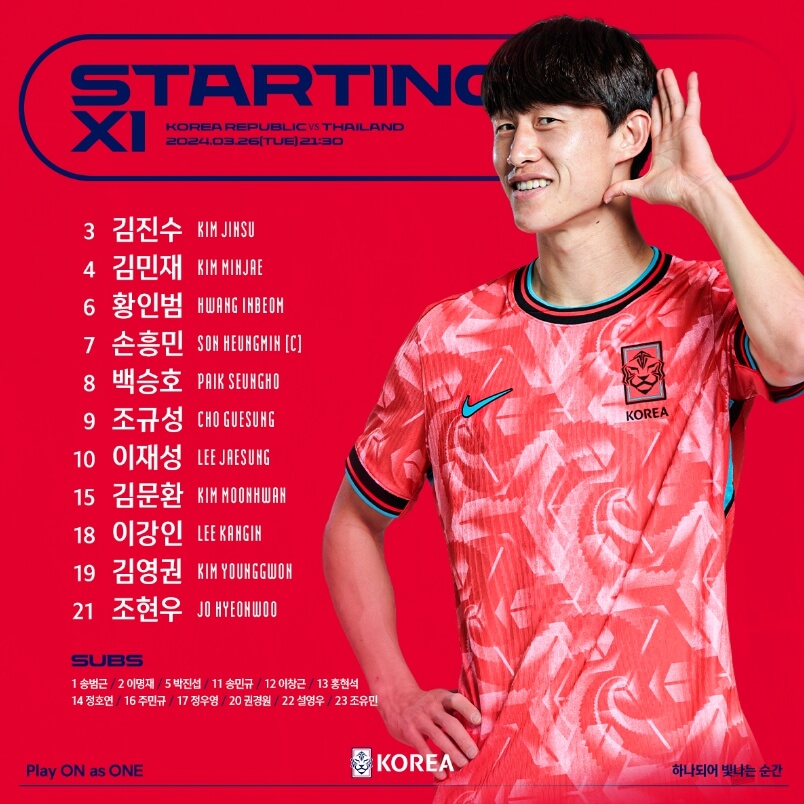 한국 태국 축구 선발 명단