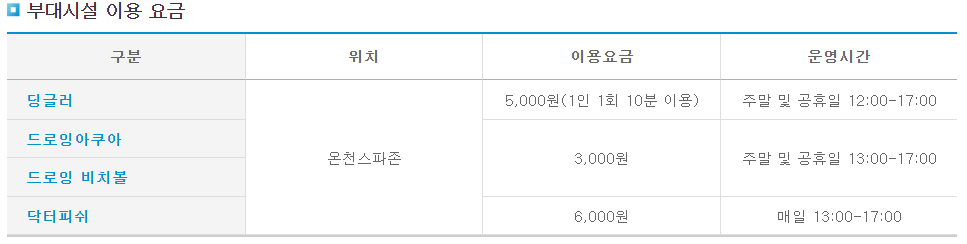유료 부대시설 요금