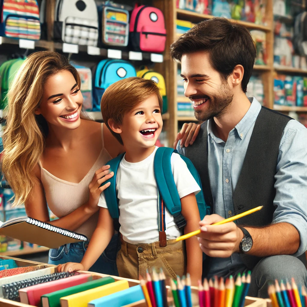 입학지원금 받고 학용품 구매하는 초등생 가족