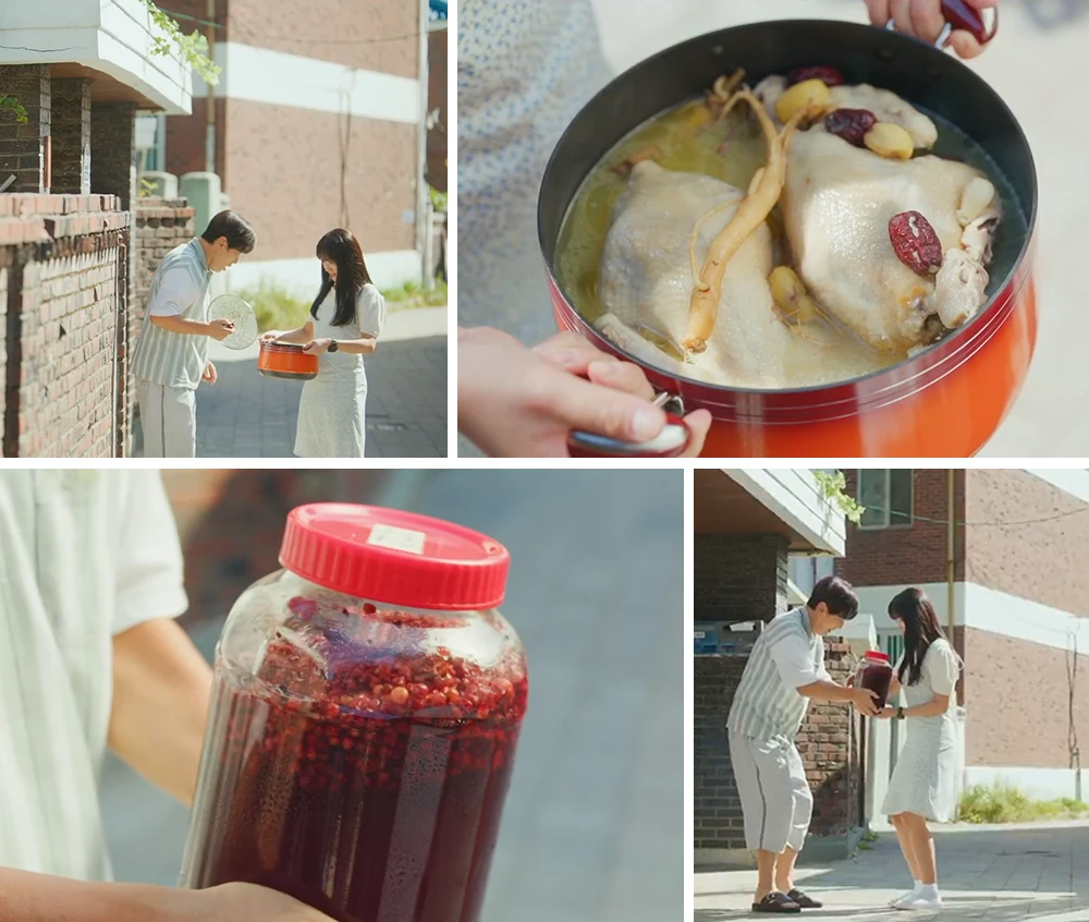 삼계탕-냄비채-바치는-솔이에게-답례로-오미자-담금주-건네는-선재아버지