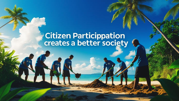 밝은 하늘과 함께 걷는 시민들의 실루엣, 희망과 국민 참여를 상징