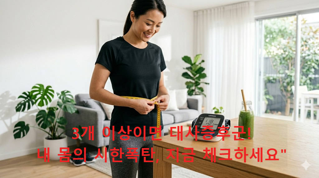 대사증후군 5가지 기준을 확인하기 위한 허리둘레 측정과 혈압 관리 장면