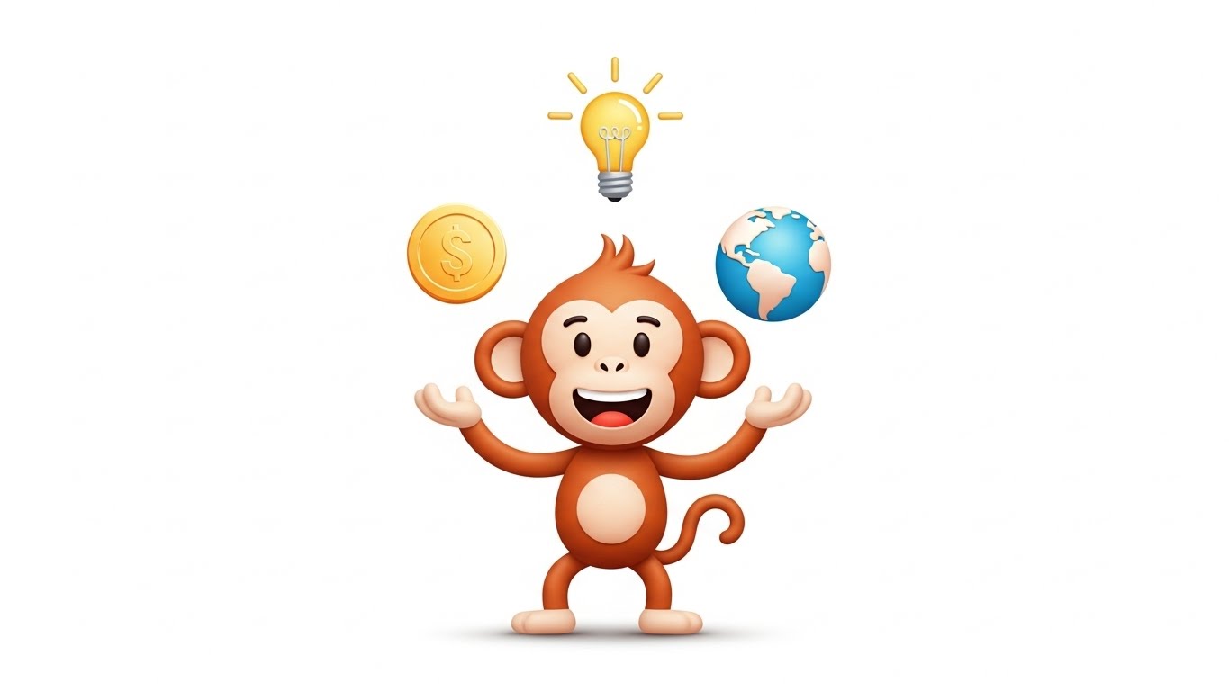 재치와 다각화된 능력으로 기회의 파이프라인을 확장하고 수익을 창출하는 원숭이띠 캐릭터 일러스트