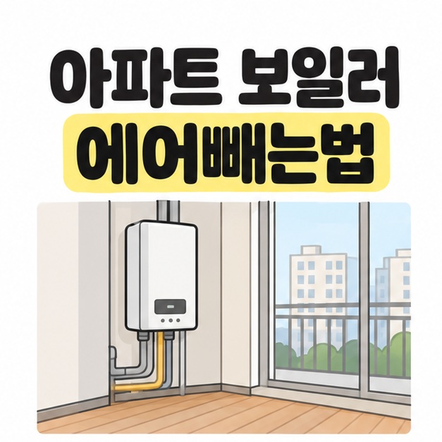 아파트 보일러 에어빼는법 제목 아래 벽걸이 보일러와 창문, 방바닥이 보이는 실내 모습