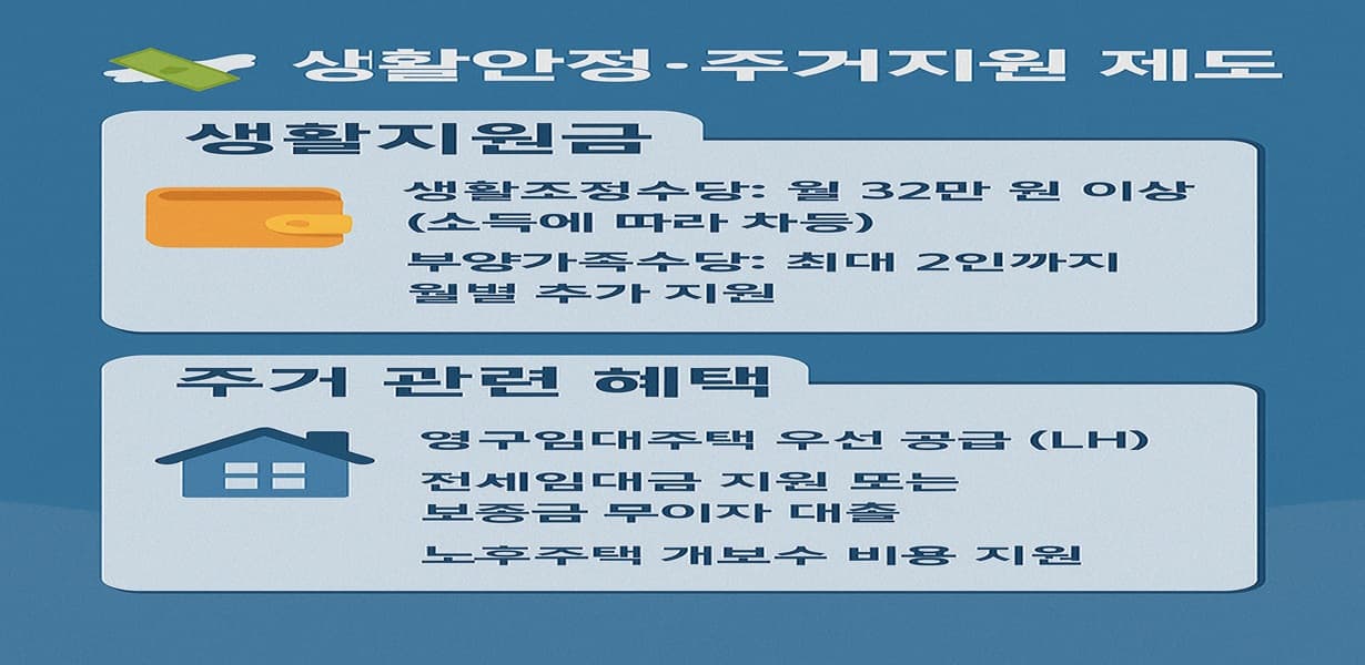 “국가보훈대상 고령자의 생활안정 및 주거지원 제도를 정리한 인포그래픽”