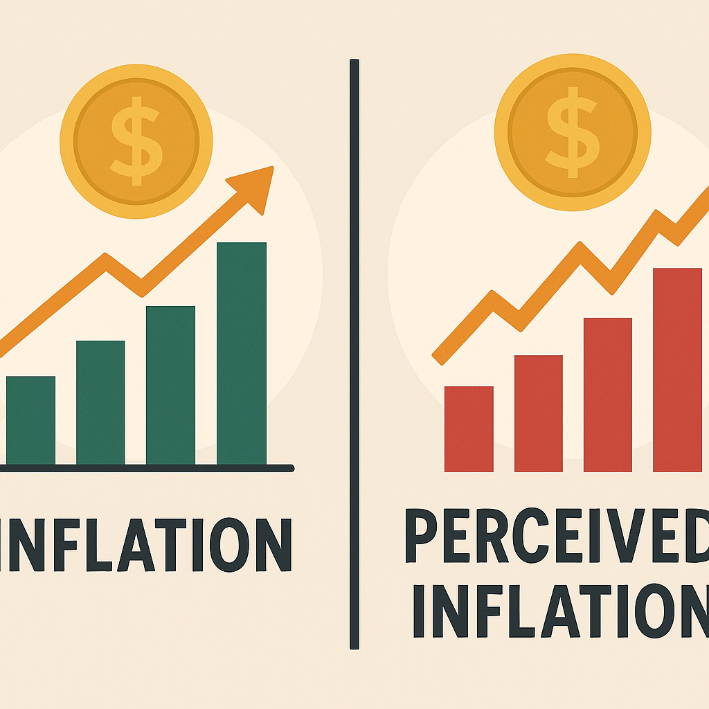 명목 물가와 체감 물가의 차이를 시각적으로 비교한 경제 인포그래픽