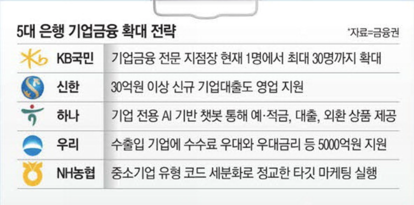 5대 은행 기업금융 확대 전략 (출처 : 매일경제)