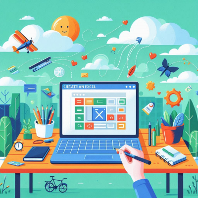 하늘과 자연 속에서 노트북으로 엑셀을 작성하는 장면