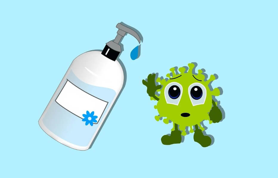 세균에 세정제를 뿌리는 모습