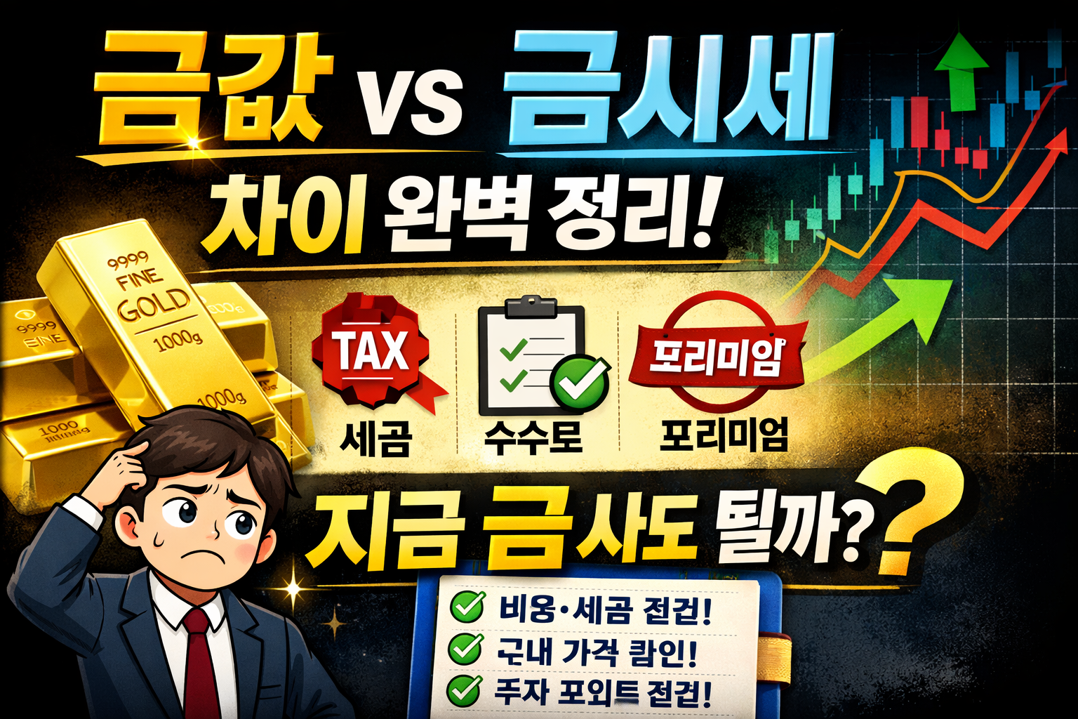 금값 vs 금시세 차이 완벽 정리｜지금 금 사도 될까? 수수료&middot;세금&middot;프리미엄 총정리