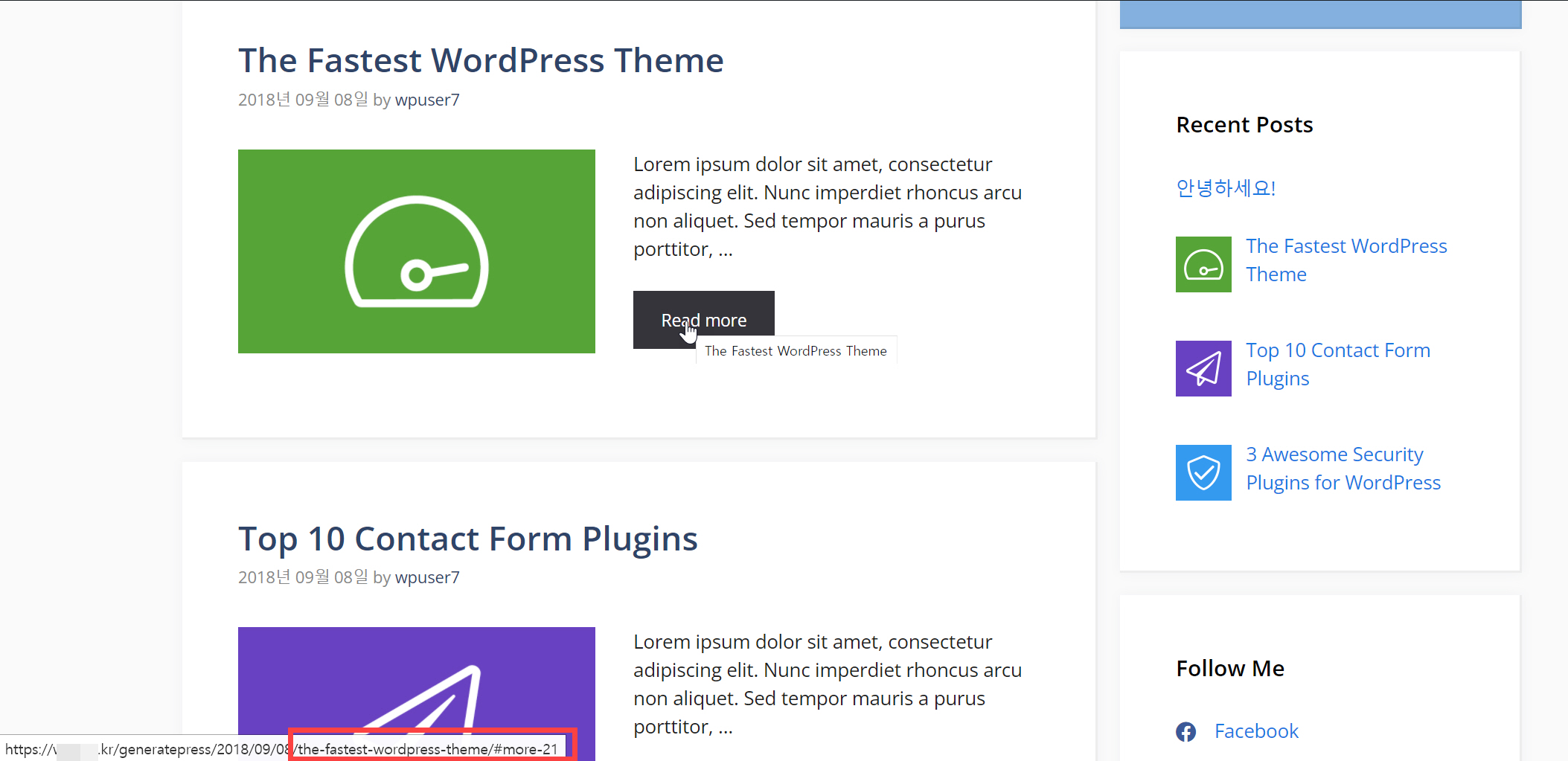 워드프레스 GeneratePress 테마의 Read More 버튼의 URL에서 '#more-' 제거하기