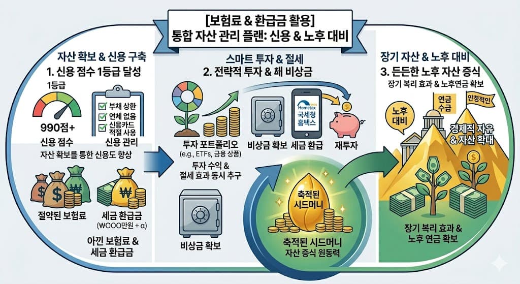 아낀 보험료와 세금 환급금을 통해 1등급 신용점수를 달성하고 든든한 노후 자산을 대비하는 자산 관리 플랜