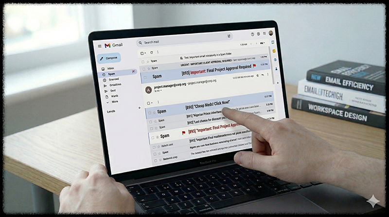 스팸 메일함에서 중요한 이메일을 확인하는 Gmail 화면