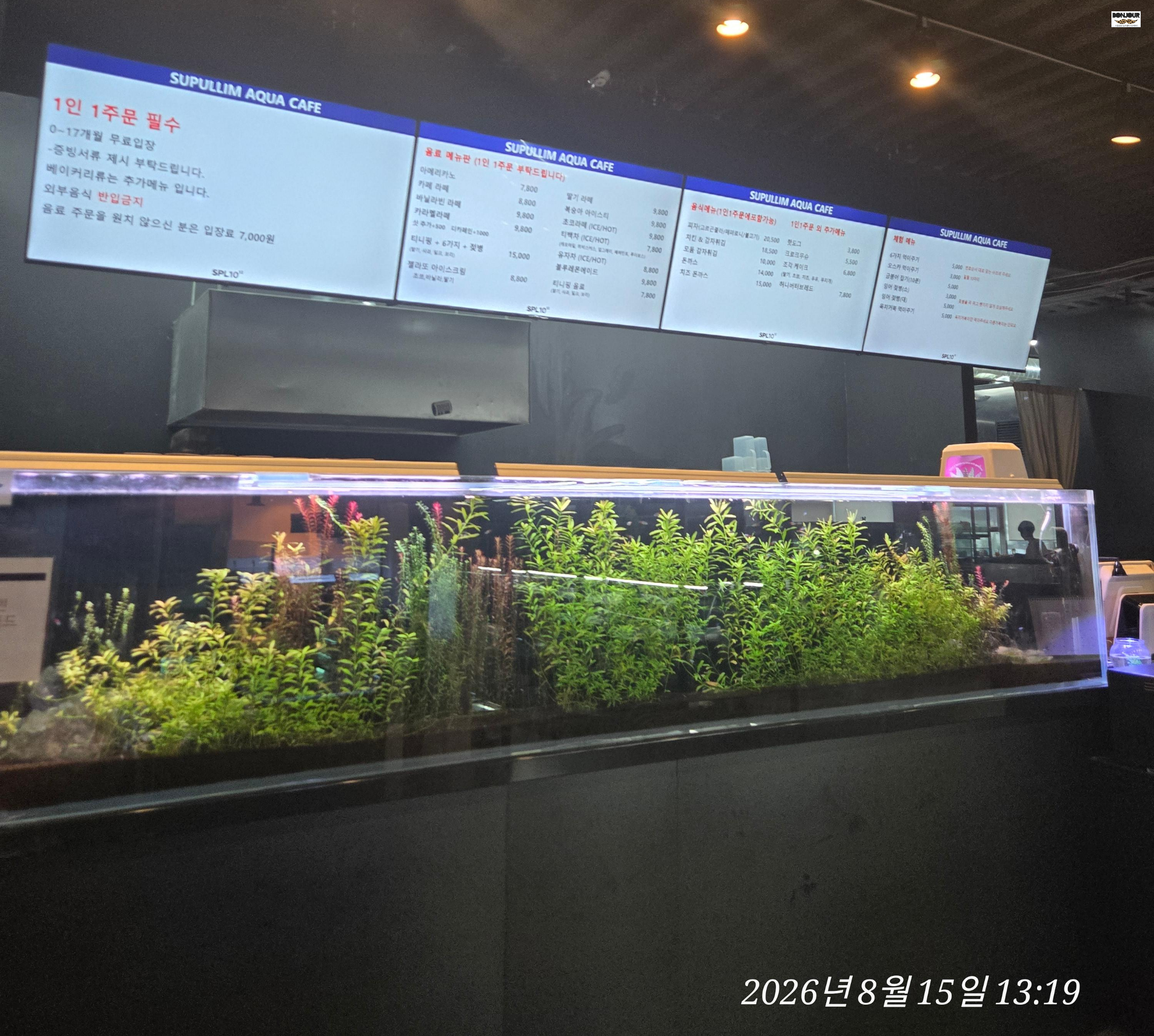 수풀림 아쿠아카페 음료 메뉴판