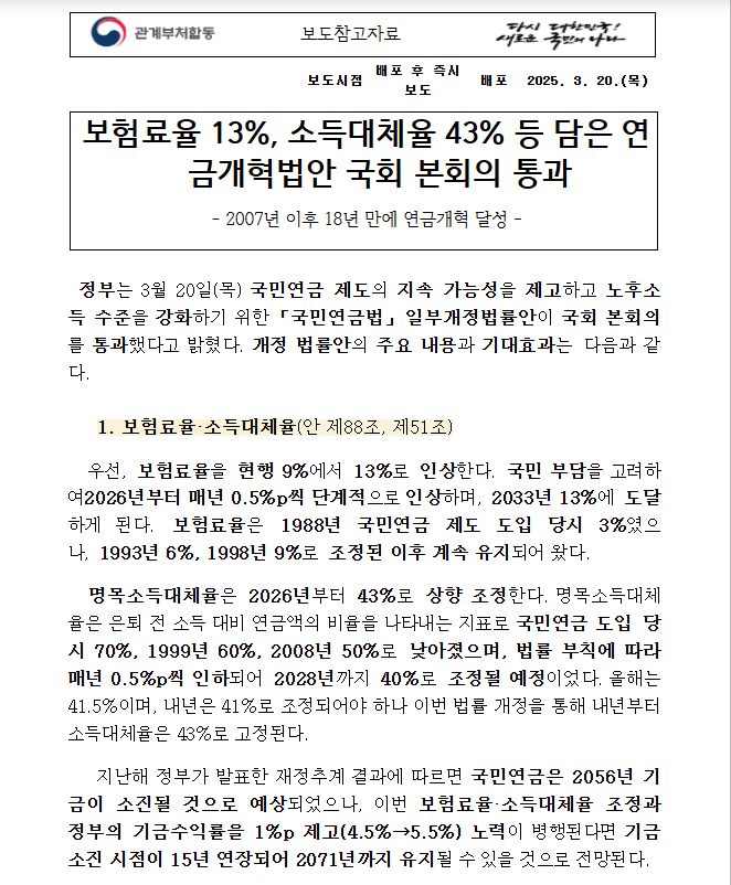 국민연금 개혁 통과