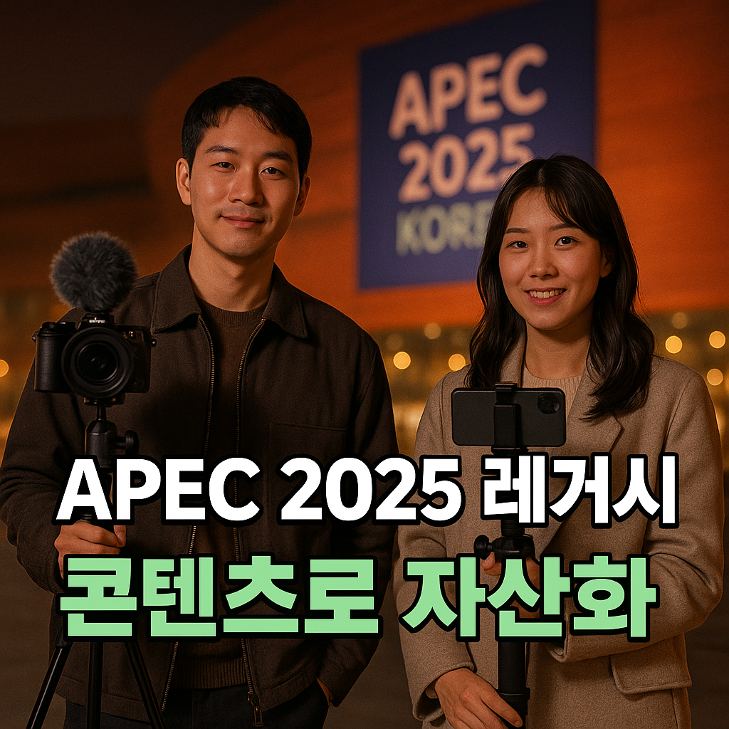 경주 HICO 앞에서 콘텐츠 촬영을 준비하는 두 명의 크리에이터