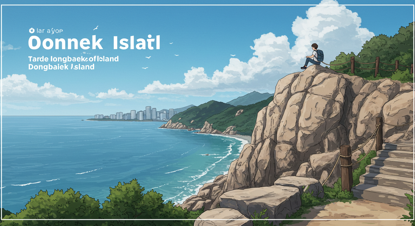 동백섬 후면 바위 전망대에서 바다를 바라보는 장면