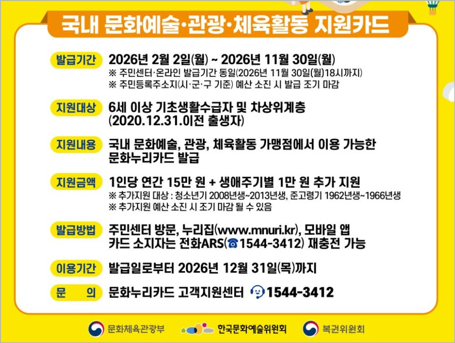 2026 문화누리카드 사용처 충전하기 충전일 정보