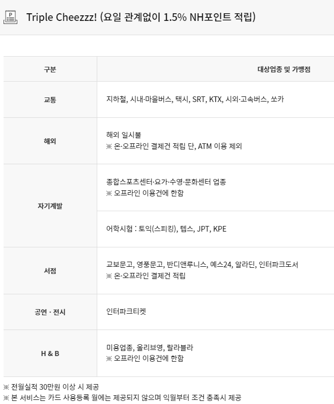 라이언치크체크카드 주요서비스