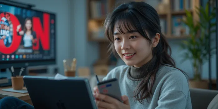 저렴한 요금제를 선택해 시청 중인 대학생의 장면