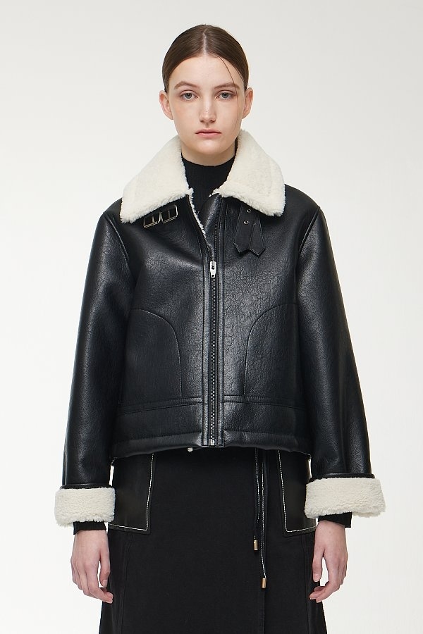 보브 VOV 의류 여성 빅 카라 집업 레더 무스탕 7152475101