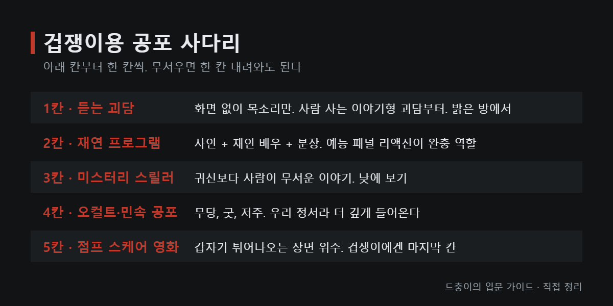 겁 많은 사람을 위한 공포 콘텐츠 단계표