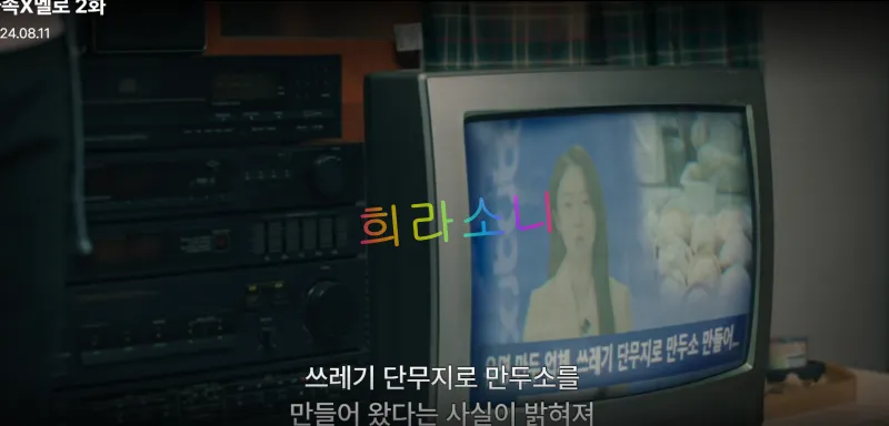 뉴스에 쓰레기 단무지 만두소에 대한 보도가 흘러 나온다.