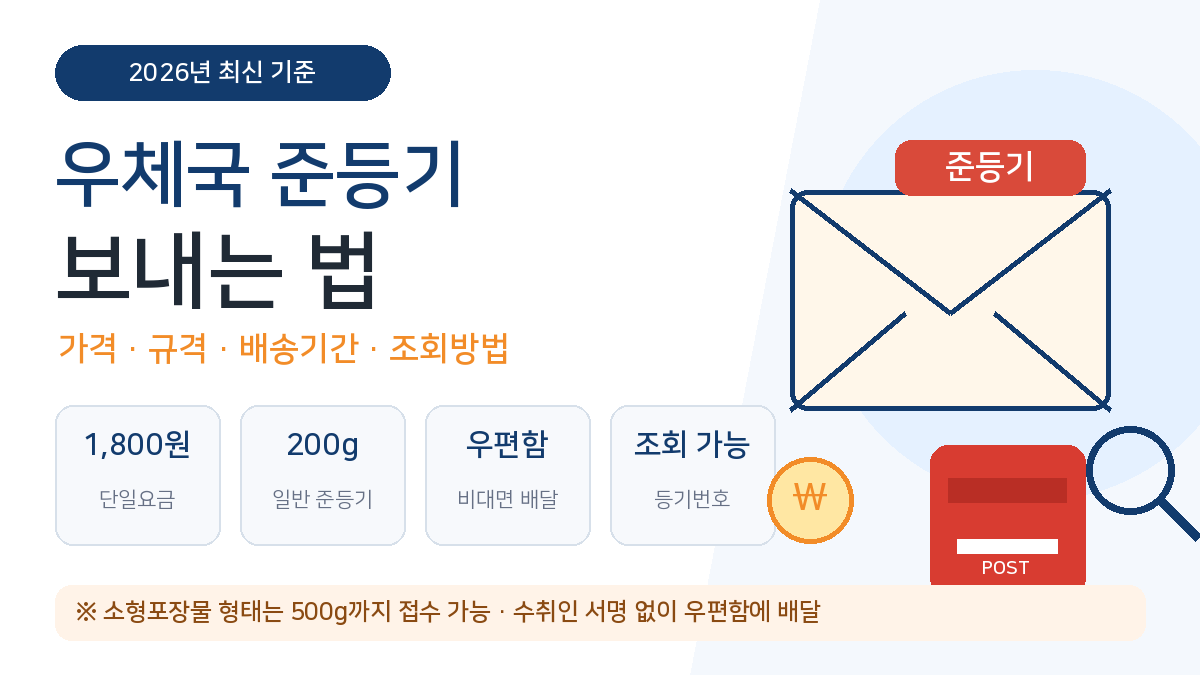 우체국 준등기 보내는 법 가격 규격 배송기간 조회방법