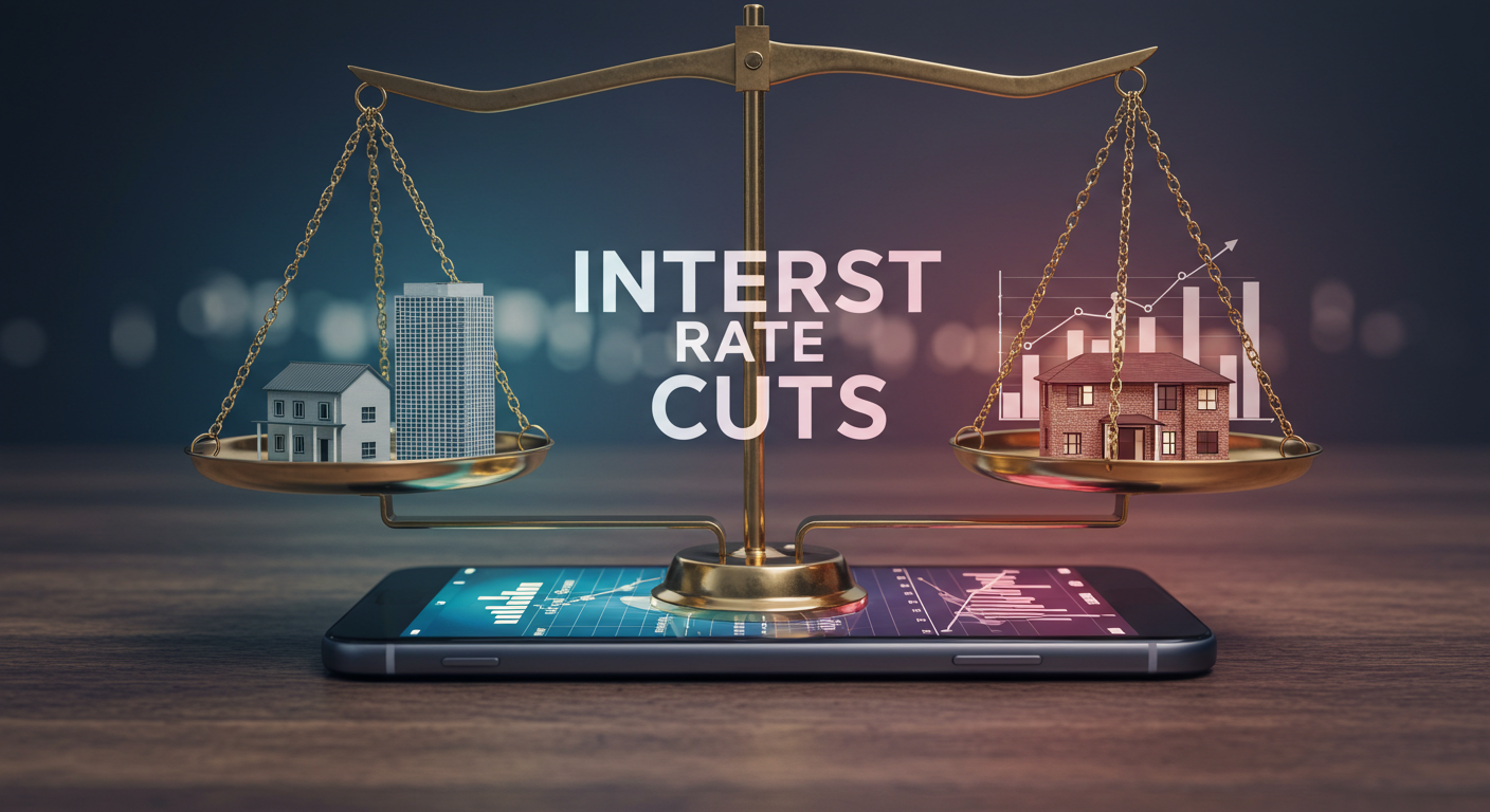 "부동산과 주식 금리인하 수혜"에 대한 이미지입니다.