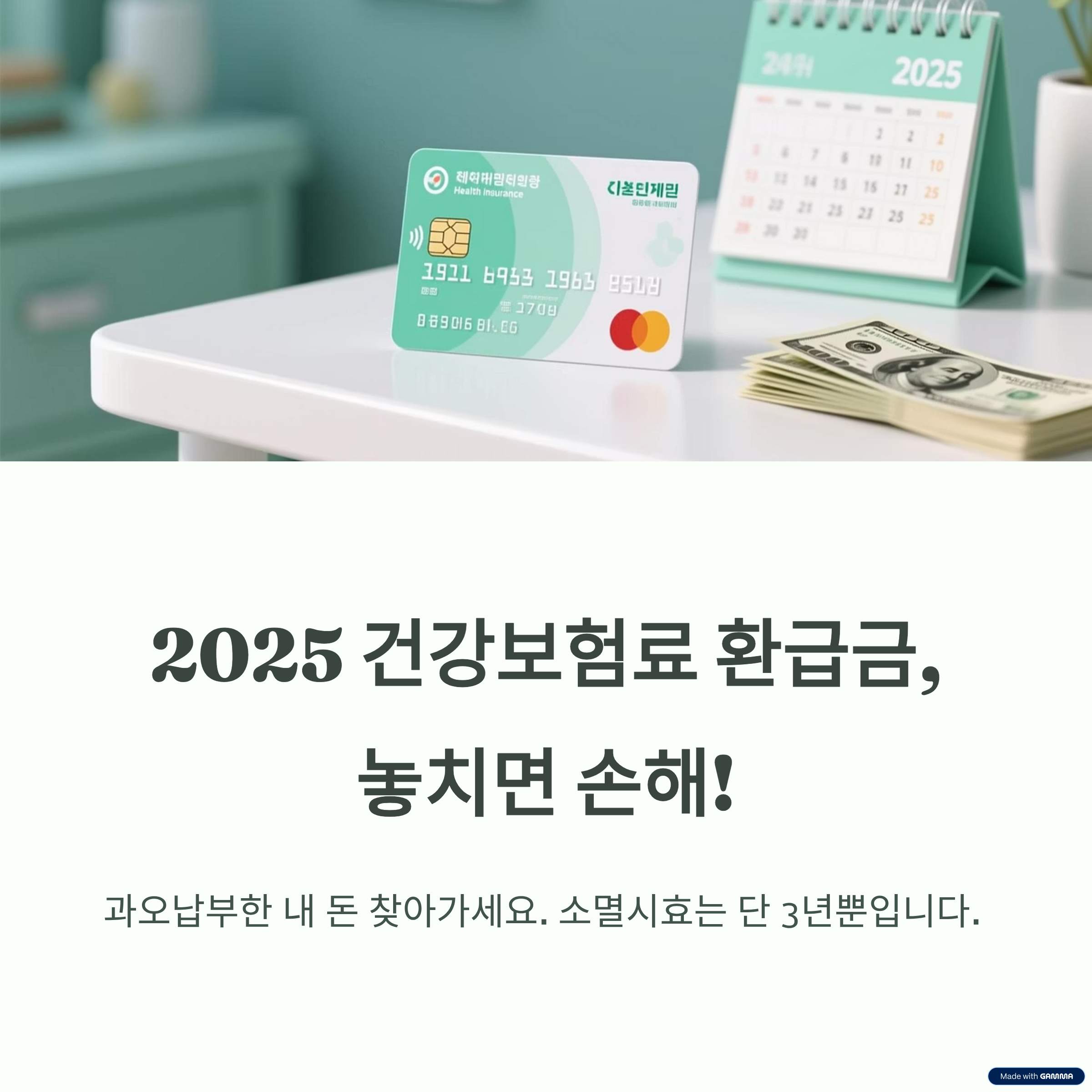 2025년 건강보험료 환급 안내 인포그래픽, 과오납 환급 소멸시효 3년 강조
