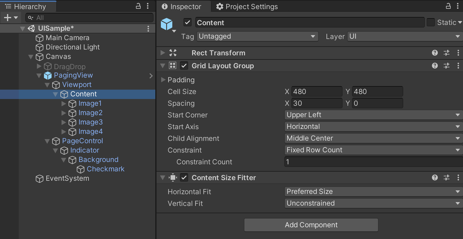 unity ui content 구성