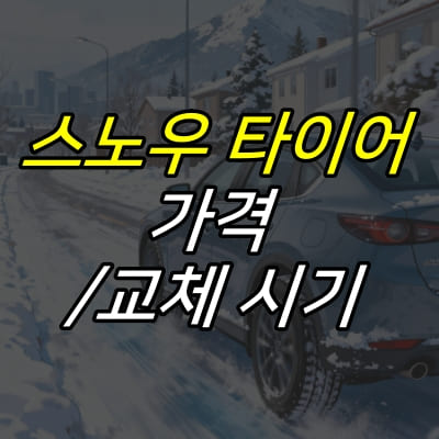 눈길을-주행하는-자동차-그림-위에-스노우타이어-가격-교체시기-글자가-적혀있다.
