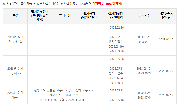 조적기능사-시험일정