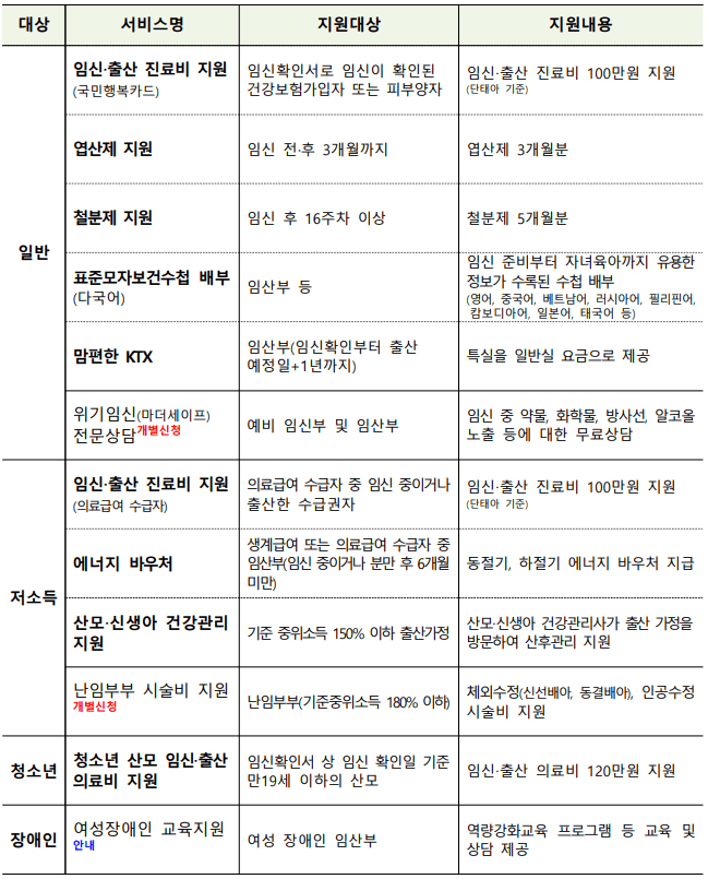 맘편한 임신 원스톱 서비스 제공 내역