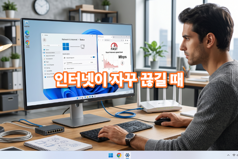 컴퓨터 인터넷 끊김 해결 대표 이미지