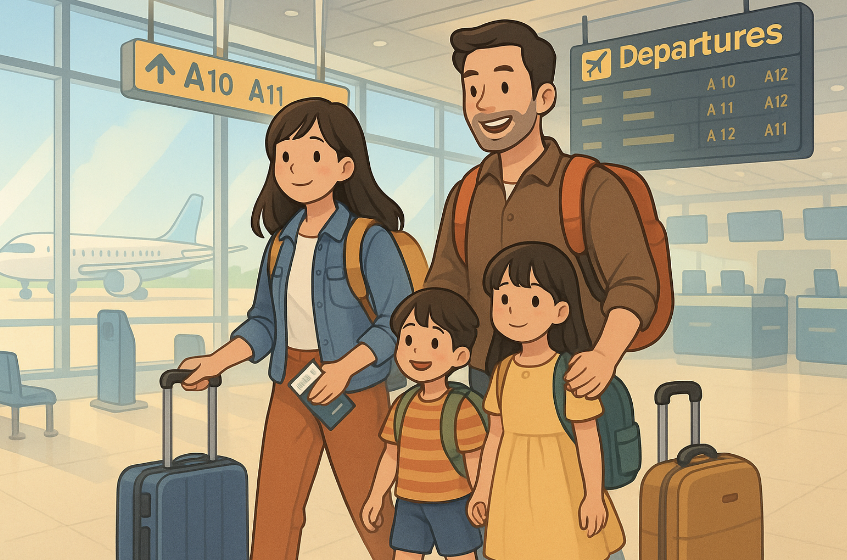 가족여행가는 공항 이미지