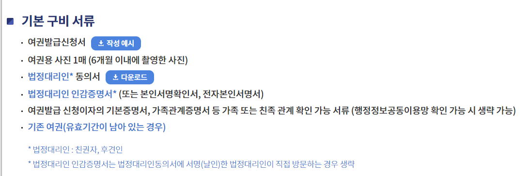 미성년자 여권 갱신 준비물