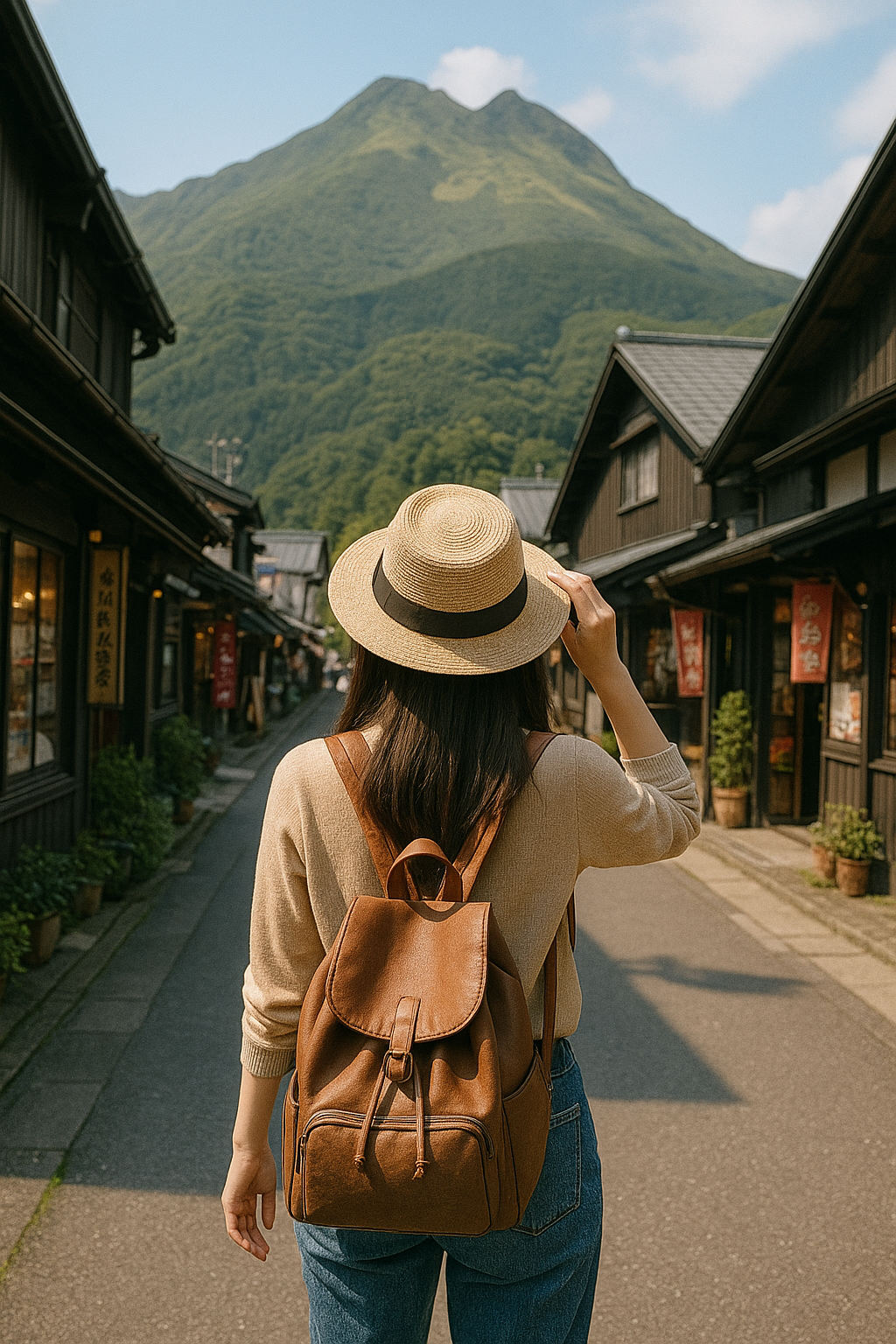유후인에 혼자 여행온 한국 관광객의 모습
