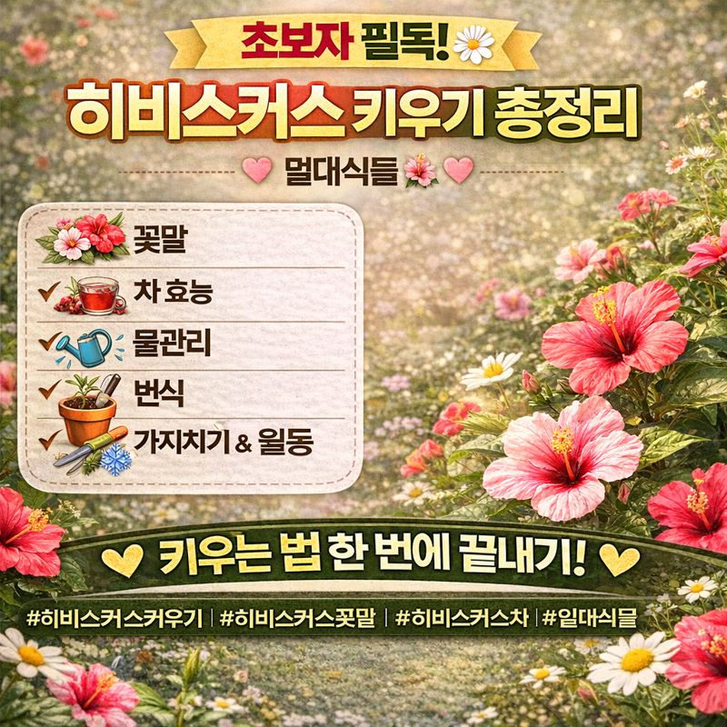히비스커스 키우기, 꽃말&middot;차 효능&middot;물관리&middot;번식&middot;분갈이&middot;가지치기&middot;월동 썸네일 이미지