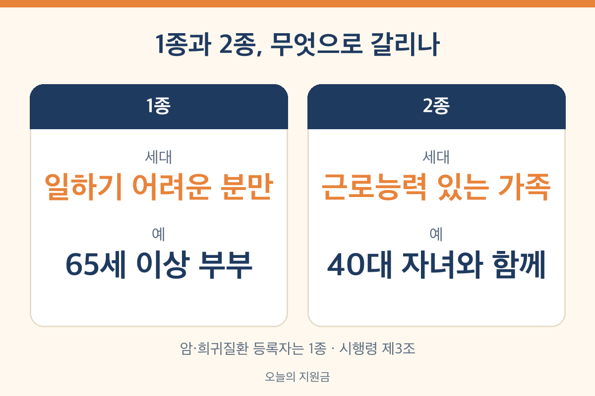 의료급여 수급권자 1종 2종 차이 근로무능력 가구 65세 이상 근로능력 있는 가족