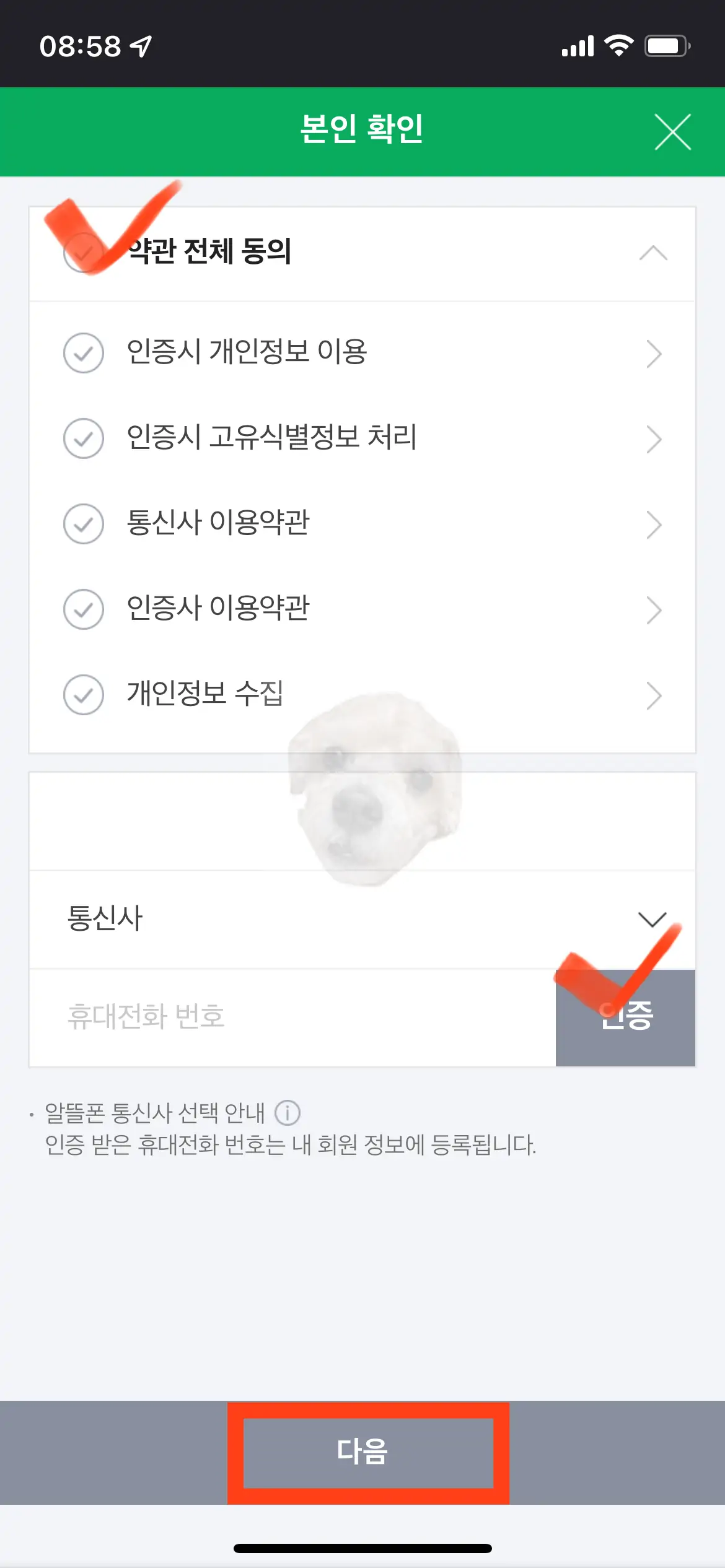 약관 동의 사진