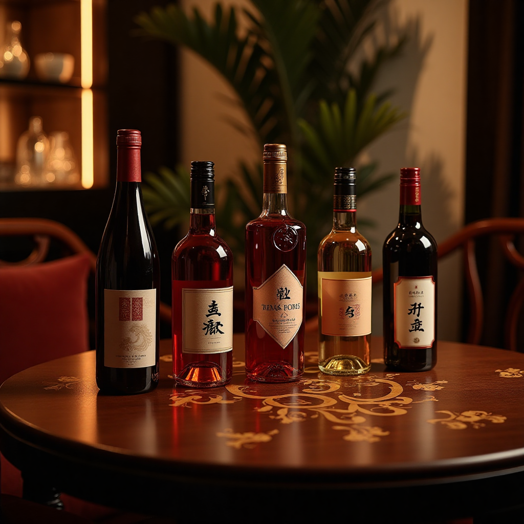 테이블 위의 중국 술