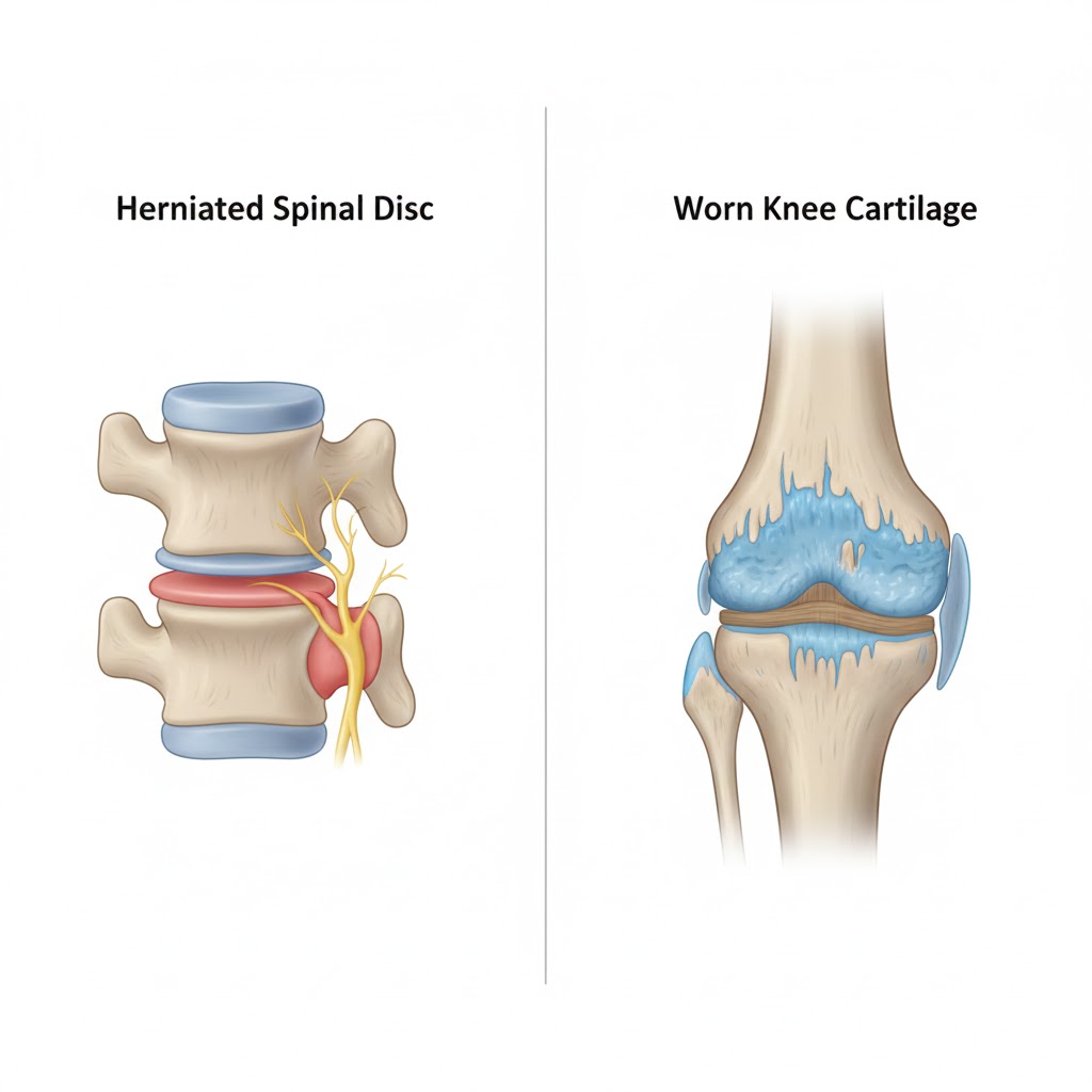 허리 디스크와 무릎 연골 손상 의학 이미지